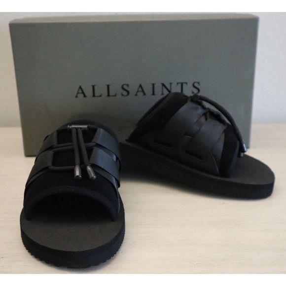 ALLSAINTS 34ZM0293 Men's Sz 10M Black Ryder Suede Drawcord Slide Sandals - Picture 11 of 13